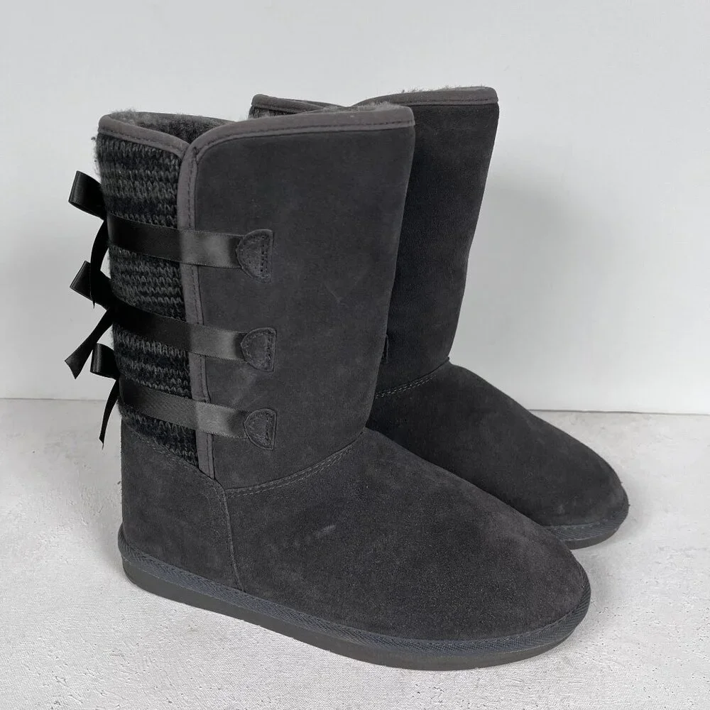 Tamarac Gray Lambswool Tall‎ Keri Bow Boots Sz 9